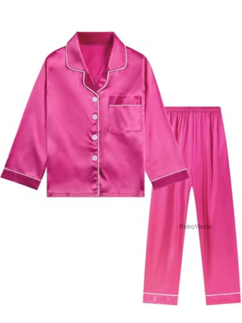 Girls Satin Pajama Set Long Sleeve Silky Sleepwear Soft Pjs Club Party PJs